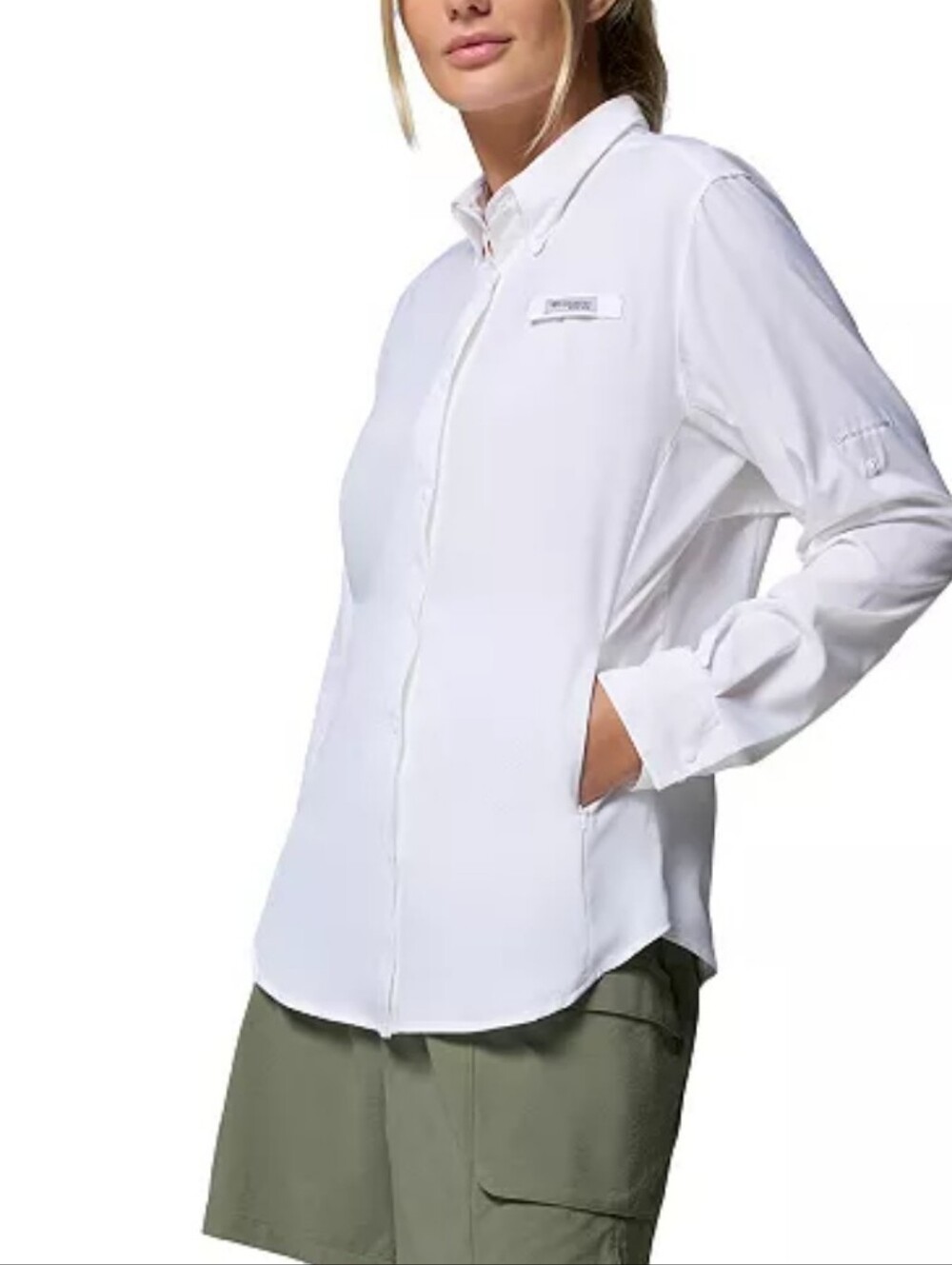 Columbia Women's White Tamiami II Zip Pockets Omni-Shade Fishing Vented Back M